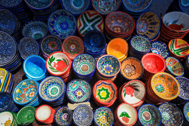 istock Bright and Colorful Plates in the Local Uzbek Pattern Style 1425121399