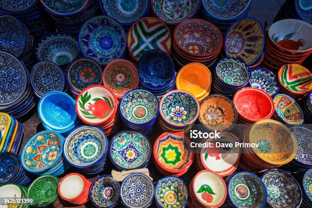 Bright And Colorful Plates In The Local Uzbek Pattern Style Stock Photo - Download Image Now