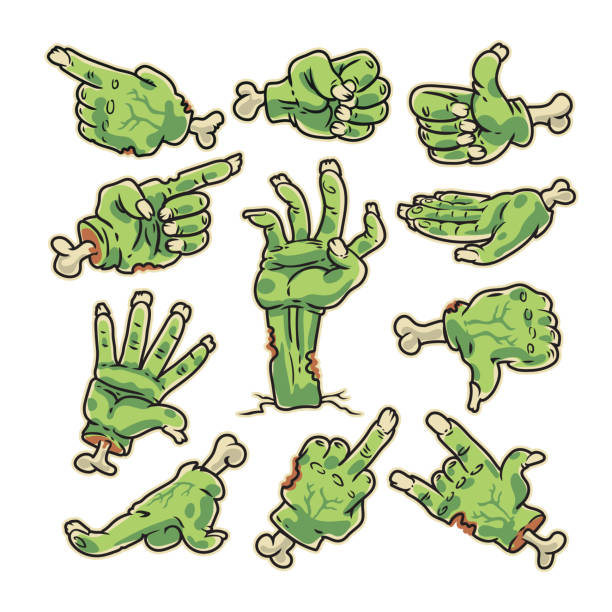 cartoon zombie hands collection bunte - apocalypse date stock-grafiken, -clipart, -cartoons und -symbole