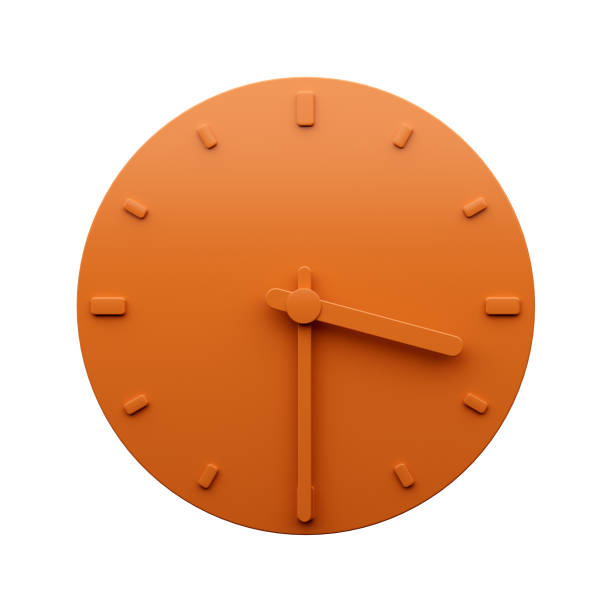 istock Minimal Orange clock 3:30 Half past Three o'clock abstract Minimalist wall clock 15:30 3d Illustration 1425128721