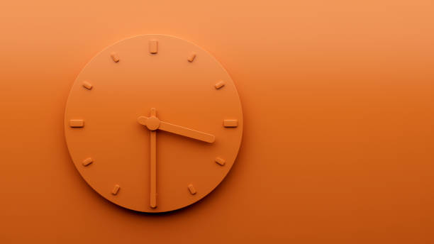 istock Minimal Orange clock 3:30 Half past Three o'clock abstract Minimalist wall clock 15:30 3d Illustration 1425128753