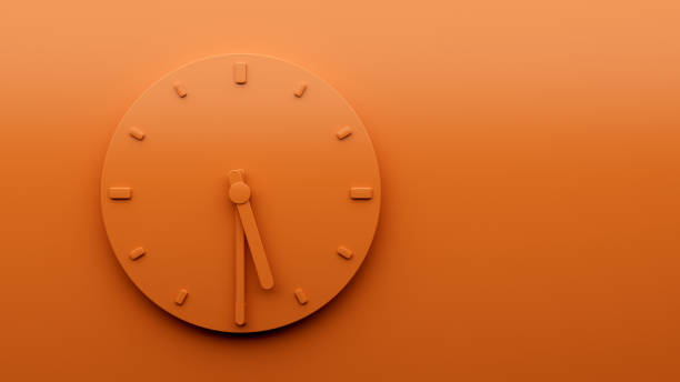 istock Minimal Orange clock 5:30 Half past Five o'clock abstract Minimalist wall clock 17:30 3d Illustration 1425128769