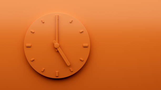 istock Minimal Orange clock Five 5 o'clock abstract Minimalist wall clock 3d Illustration 1425128779