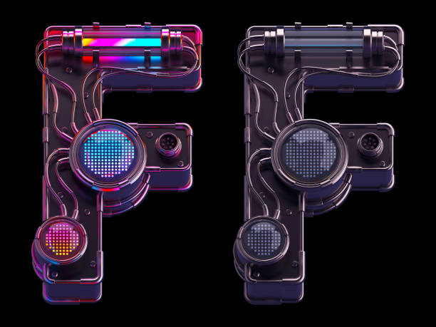 istock Futuristic font. Rgb light dots neon. Letter F 1425129560