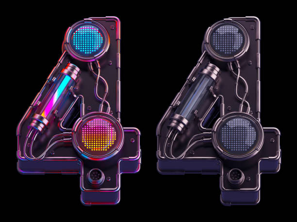 istock Futuristic font. Rgb light dots neon. Number 4 1425129604