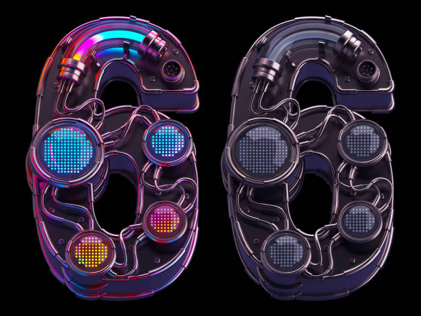 istock Futuristic font. Rgb light dots neon. Number 6 1425129613