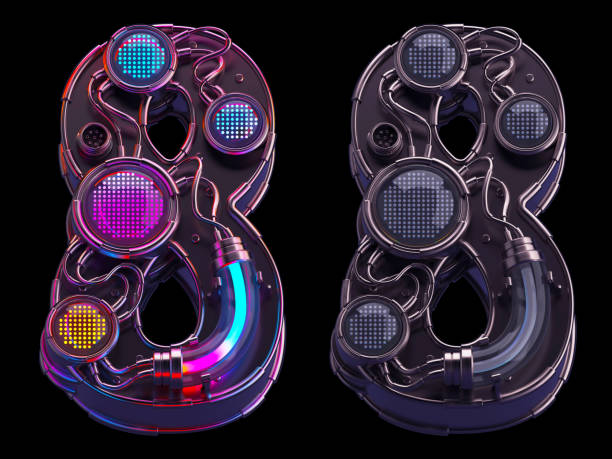 istock Futuristic font. Rgb light dots neon. Number 8 1425129637