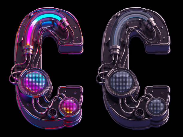 istock Futuristic font. Rgb light dots neon. Letter C 1425129658