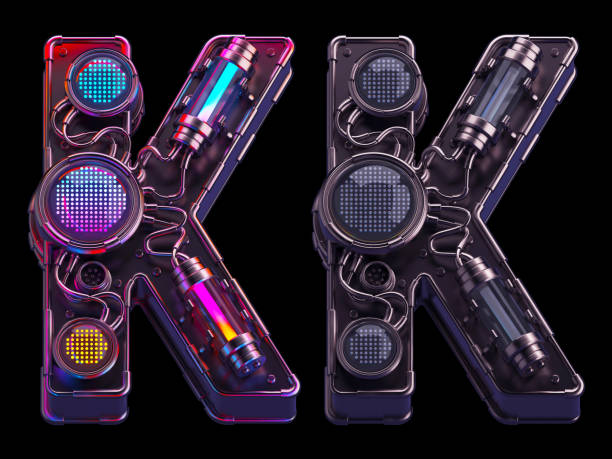 istock Futuristic font. Rgb light dots neon. Letter K 1425131393