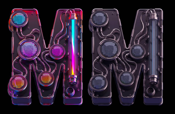 istock Futuristic font. Rgb light dots neon. Letter M 1425131412