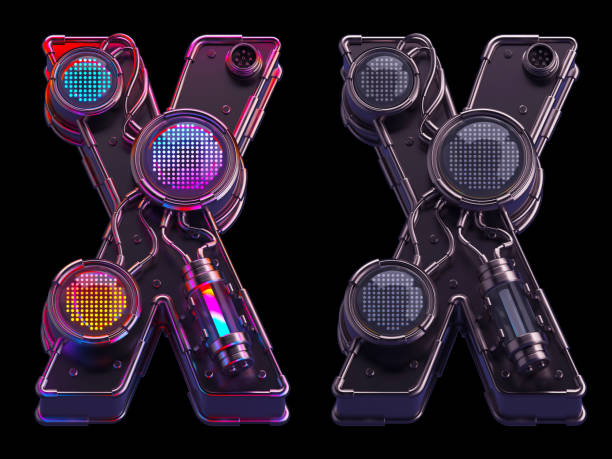 istock Futuristic font. Rgb light dots neon. Letter X 1425131485