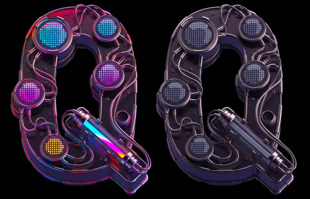 istock Futuristic font. Rgb light dots neon. Letter Q 1425131576