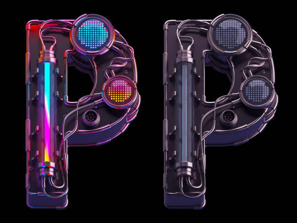 istock Futuristic font. Rgb light dots neon. Letter P 1425131594
