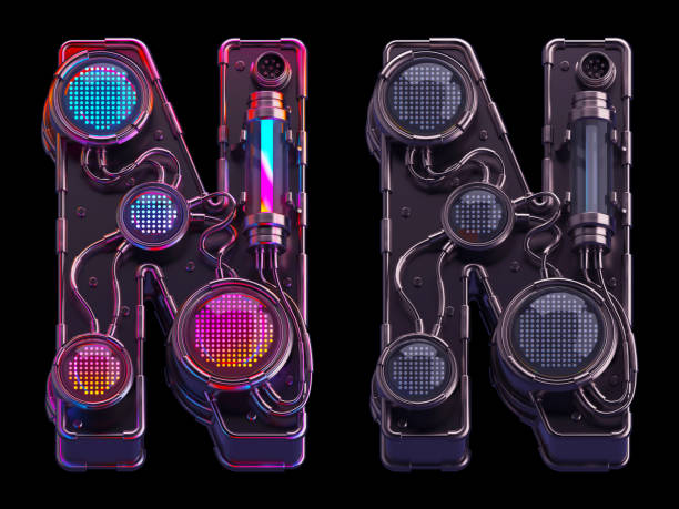 istock Futuristic font. Rgb light dots neon. Letter N 1425131606