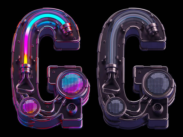 istock Futuristic font. Rgb light dots neon. Letter G 1425131637