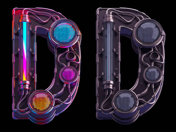istock Futuristic font. Rgb light dots neon. Letter D 1425131668