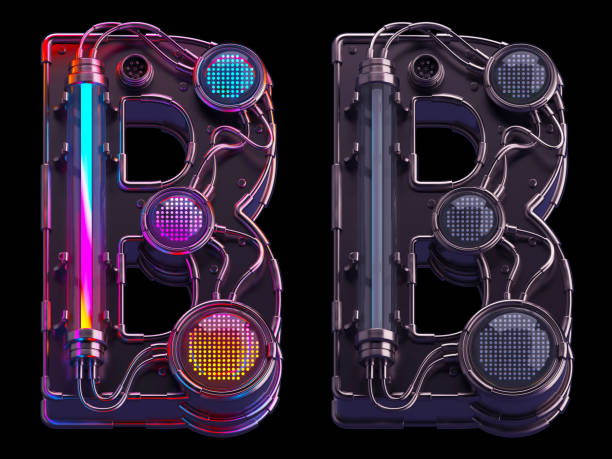 istock Futuristic font. Rgb light dots neon. Letter B 1425131680