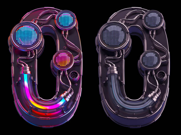 istock Futuristic font. Rgb light dots neon. Number 0 1425131748