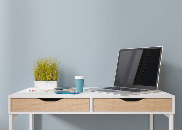 istock Laptop and smartphone on table at home. Distance education, courses, online training, learning concept. Work from home, working online. Shopping via internet. E-commerce. Modern interior. 3D render. 1425133912
