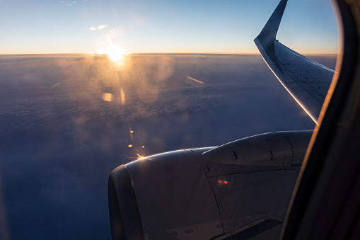 Airplane window view, air travel