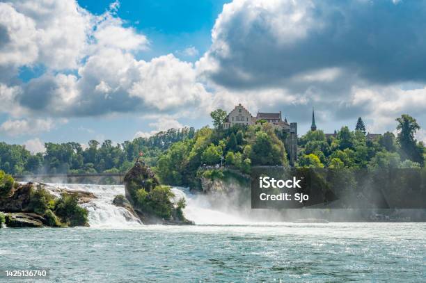 Rhine Falls Waterfall In The River Rhine Panoramic View Stock Photo - Download Image Now