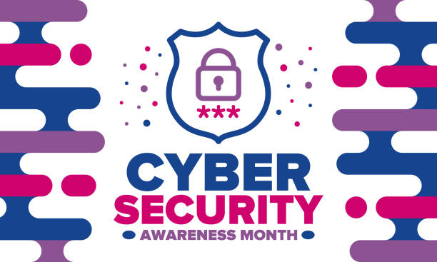 Cyber Security Awareness Month. Celebrated annual in October to raise awareness about digital security and empower everyone to protect their personal data from digital forms of crime. Vector poster vector art illustration