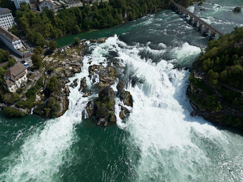 Rhine Falls waterfall in the river Rhine seen from above