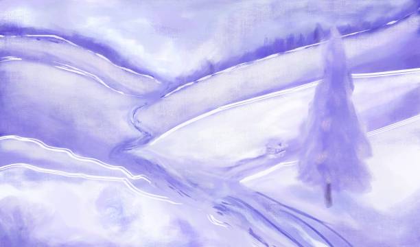 부드러운 눈 덮인 봉우리와 겨울 산 풍경 - paintings canvas cottage painted image stock illustrations