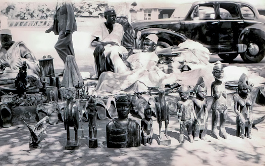 Accra, Ghana - 1958: Street vendors in central Accra, Ghana c.1958