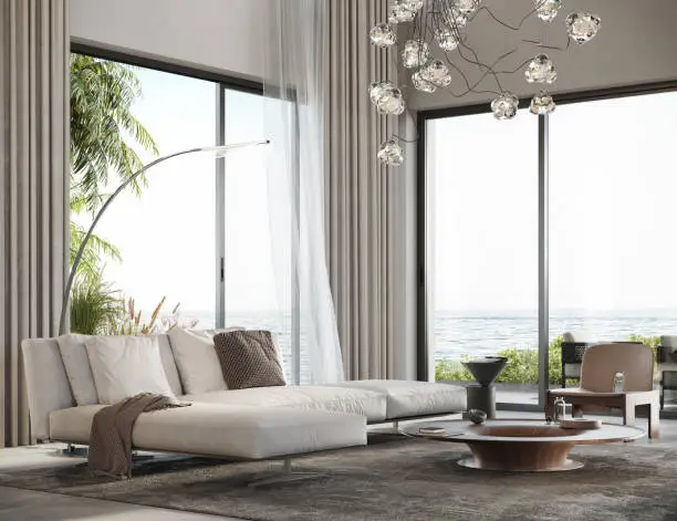 Photo of 3d renders of big and comfortable living room interiors