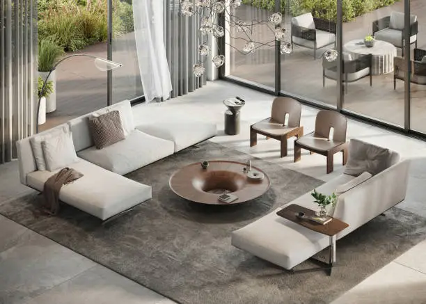 Photo of Luxury modern apartment living room in 3d renders