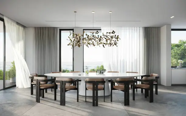 Photo of 3d renders of a luxurious dining room area design