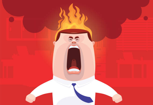 furious businessman screaming in office - ilustração de arte vetorial