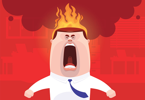 vector illustration of furious businessman screaming in office