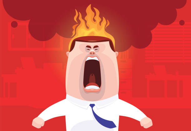 furious businessman screaming in office vector art illustration
