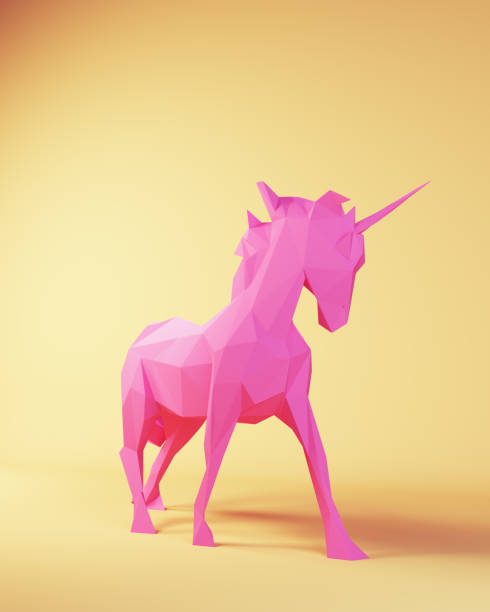 istock Pink Unicorn Mythical Fantasy Creature Cool Studio Fun with Yellow Beige Background 1425147861