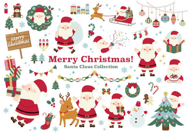 Merry Christmas! Santa Claus illustration set Merry Christmas! Santa Claus illustration set symbol snowflake icon set shiny stock illustrations