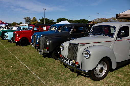 A line-up of old British vehicle at the Brisbane All British Day 2022