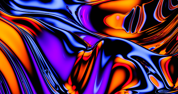 Abstract colorful background - metallic undulating liquid reflecting vibrant surface