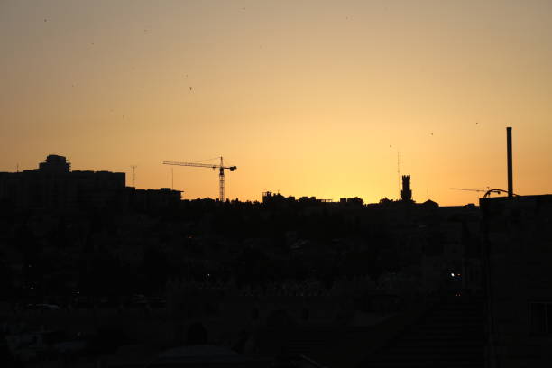 Jerusalem old city skyline sunset silhouette