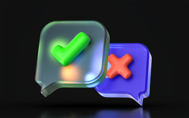 glass morphism check and cross icon with colorful gradient light on dark glass morphism check and cross icon with colorful gradient light on dark background 3d render checkbox yes asking right stock pictures, royalty-free photos & images