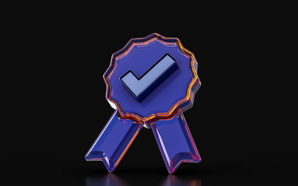 check mark badge sign with glass morphism effect on dark background 3d render concept for correct