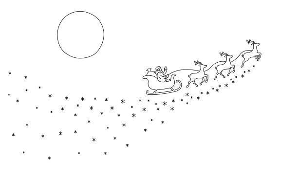 santa claus and reindeer in winter night sky - santa hat stock illustrations