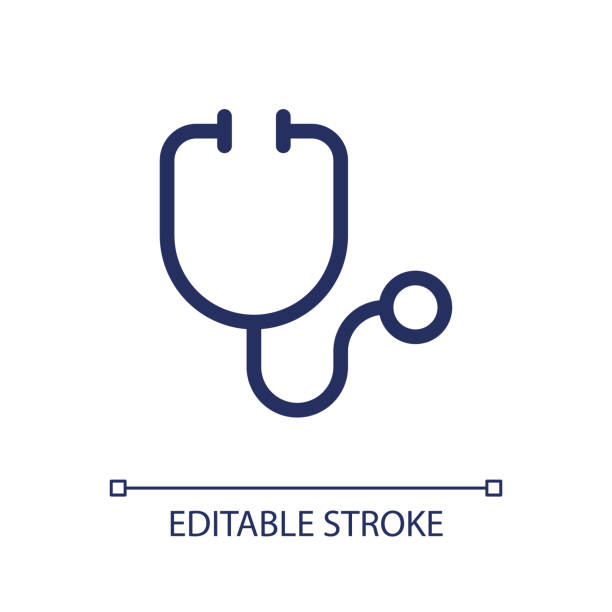 Stethoscope pixel perfect linear ui icon Stethoscope pixel perfect linear ui icon. Medical examination instrument. Equipment. GUI, UX design. Outline isolated user interface element for app and web. Editable stroke. Arial font used primary care stock illustrations