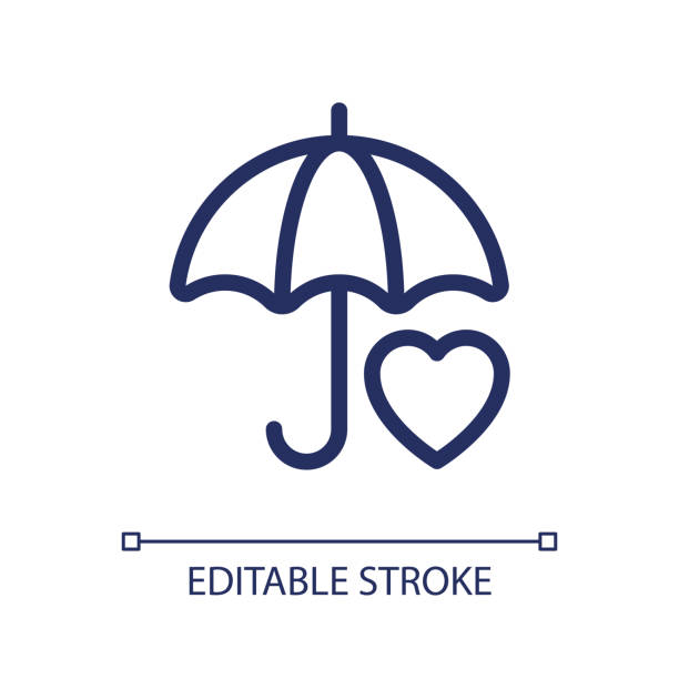 ilustraciones, imágenes clip art, dibujos animados e iconos de stock de icono de interfaz de usuario lineal perfecta del píxel de seguro de salud - umbrella