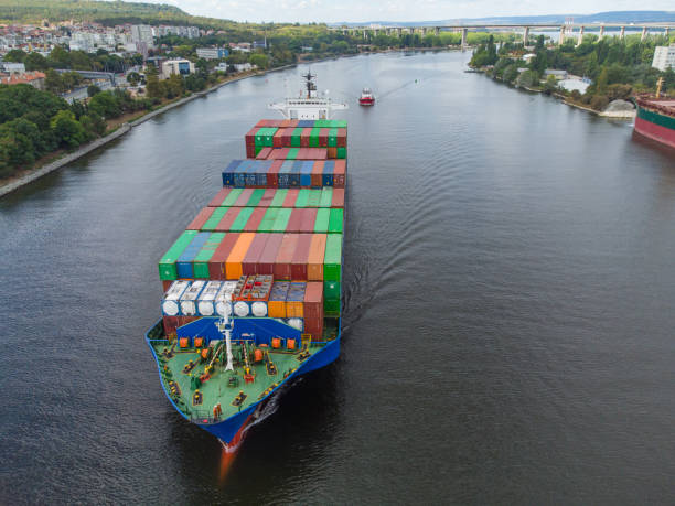 istock Aerial view container ship, logistics import export, shipping or transportation concept background. 1425179441