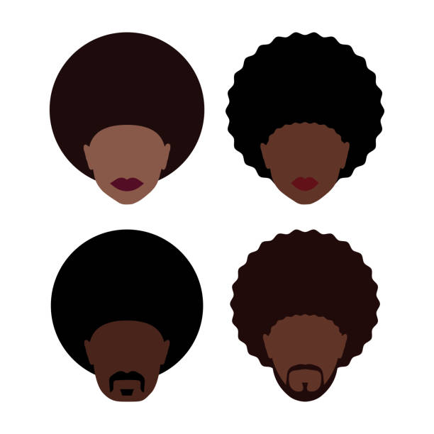 Set of icons people with afro hairstyles. Avatars of men and women with Afro hairstyles. Vector illustration isolated on a white background for design and web. Set of icons people with afro hairstyles. Avatars of men and women with Afro hairstyles. Vector illustration isolated on a white background for design and web. african american male model stock illustrations