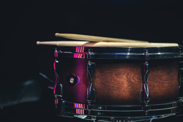 istock Close-up, snare drum on a dark background isolated, copy space. 1425181448