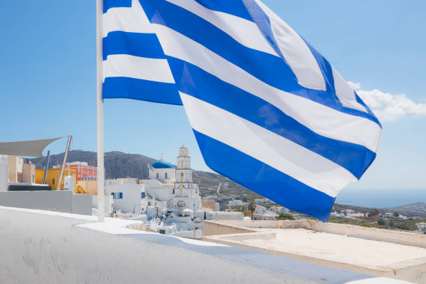 istock Greek Flag over Pyrgos 1425181500