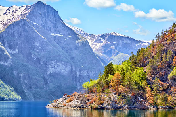 норвегия fiord пейзаж - aurland стоковые фото и изображения